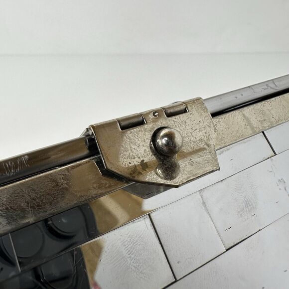 Vintage MCM Box Purse Basket Weave Silver Tone Chrome Metal Handle 50s Handbag - Picture 6 of 16